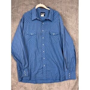 Vintage Wrangler Western Shirt Mens 3XT Blue Plaid Pearl Snap Long Sleeve